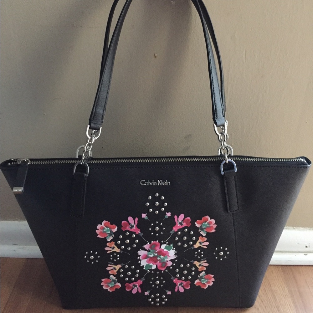 Calvin Klein Reese Collection  Black Leather Tote